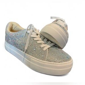 Unused Betsey Johnson Sidny Rhinestone Embellished Platform Lace-Up Sneakers 9.5